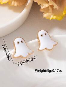 1 Pair Fashion Minimalist Halloween Ghost Drip Oil Stud Earrings For Women Daily Wear - White - View 5