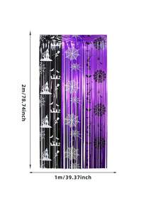 1/2pcs 1m X 2m Black & Purple Halloween Foil Fringe Curtain, PET Metallic Sequin Backdrop With Spider Web, Bat, Haunted House Print, Self-Adhesive Door Wall Photo Booth Decoration Fringe, Suitable For Party Entrance, Home Bar Room Holiday Scene Decor - Rain Curtain - View 8