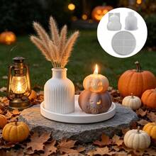 SILIKE LUFEI 3pcs Halloween Smiling Pumpkin & Striped Vase & Round Tray Silicone Mold Set, Suitable For Making Resin, Plaster, Candle, Aromatherapy Products, Home Decor Display Silicone Mold - Silicone Mold - View 1