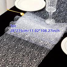 1pc Mesh Hollow Star Table Runner 28*275/500/1000cm With Sequin Foil Metallic Mesh Decor, Suitable For Dining Table Cloth, Adds Radiance, Thin Design, Suitable For Weddings, Birthday Parties, Christmas And Other Occasions - Golden Star - View 10