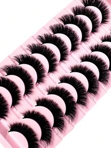New 10 Pairs 22mm 3D Mink Fur False Eyelashes, 8D Dense Fluffy Soft Eyelash Extensions For Natural Makeup Look - 黑色 - 查看 4