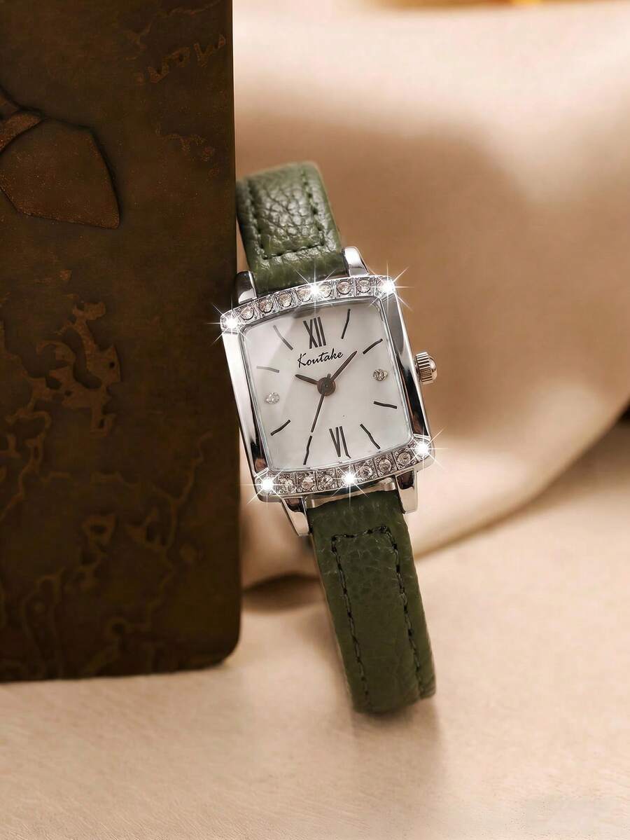 LIANDU Reloj de cuarzo para mujer con caja adornada con strass, marcadores de esfera mixtos, correa de PU, estilo elegante vintage de negocios, perfecto para uso diario, regalo de cumpleaños, vuelta a la escuela, Acción de Gracias, ocasiones románticas