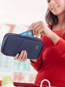 1 pièce Porte-passeport de voyage premium - Avec fermeture éclair, fentes pour carte d'identité et carte de crédit, poche pour téléphone - Sac de rangement à carreaux noir et blanc, organisateur pliable en silicone portable | Rangement de documents sécurisé essentiel pour les vacances | Design à la mode, utilisation toute saison, porte-passeport indispensable pour les voyages en famille - Multicolore - Voir 10