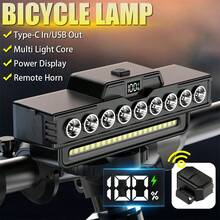 1件裝單車喇叭燈，附有線遙控器，可充電防水單車燈，多模式LED單車前照燈，適合戶外夜騎 - 款式A - 查看 2