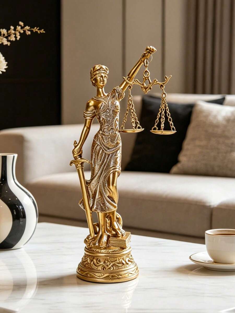 1件復古金色正義女神雕像,樹脂製正義女神小雕像附天平與劍,公平之神忒彌斯雕塑,適合律師辦公室桌面書架裝飾,復古希臘神話裝飾品,法學院學生與律師畢業的完美禮物 - A - 查看 1