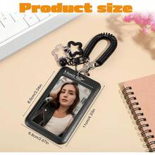 2pcs Star Bell Photo Card Holder Keychain With Spring, PVC Material Photo Card Holder Keychain, 4.33x2.67 Inch Idol Photo Display Storage Holder, ID Card Protector With Star Bell Pendant - Black White - View 2