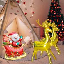 2/3/5pcs Oversized Gold 4D Reindeer Sleigh Shaped Aluminum Foil Balloon Toy Cartoon Christmas Decoration Reindeer Balloon Set, Suitable For Christmas - View 2
