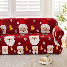 1pc Printed Santa Claus Elastic Hem Sofa Cover, All-In-One Sofa Slipcover For 1-2-3-4 Seater Sofas, Soft Fabric, Suitable For Straight Sofa, Living Room, Bedroom, Study, Home Decor - Red - View 2