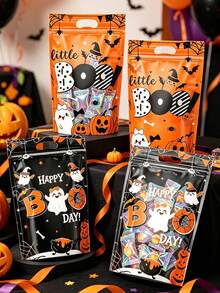 10/25入萬聖節主題可重複使用密封塑膠禮品袋，美式足球與獎盃圖案，適合生日運動派對裝飾 - 萬聖 - 查看 3