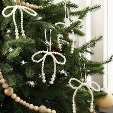 1/6pcs Christmas Pearl Bow Hanging Decorations, Christmas Tree Decor, Twisted Rope Bows, Suitable For Wreaths, Gift Wrapping And Wedding Decorations, Christmas Ornaments - Multicolor - View 9