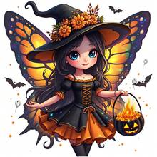 1/2/3pcs Holographic Butterfly Wing Pumpkin Bucket Witch Heat Transfer Sticker, Cartoon Halloween DIY Print, Suitable For T-Shirt, Hoodie, Canvas Bag, Pillow - Multicolor - View 1
