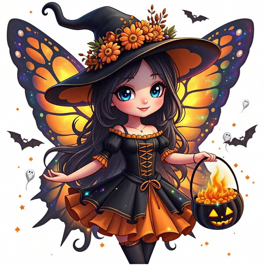 1/2/3pcs Holographic Butterfly Wing Pumpkin Bucket Witch Heat Transfer Sticker, Cartoon Halloween DIY Print, Suitable For T-Shirt, Hoodie, Canvas Bag, Pillow - Multicolor - View 1