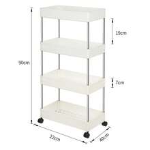 Carro multifuncional móvil de cuatro niveles – carro de almacenamiento – estante de almacenamiento estrecho y alto – ABS – diseño lateral estrecho – 4 ruedas universales – 40 x 22 x 90 cm - Blanco - Ver 11