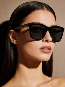 GUCCI Men's GG0057SK-002 Square Sunglasses, Acetate Frame With Webbing Detail, Green Lenses 100% UV Protection GG0057SK-002 - Black - View 4