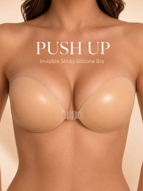 Sujetador adhesivo de silicona con efecto push-up, sujetador pegajoso sin tirantes y sin espalda, impermeable, reutilizable e invisible con efecto lifting, adecuado para vestido de novia, traje de baño y tops de verano