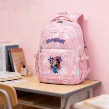 Miniso 紫色漸層字母組合角色閃電貓星星印花粉色櫻花人字紋絎縫大容量學生後背包多隔層 - 粉色 - 查看 3