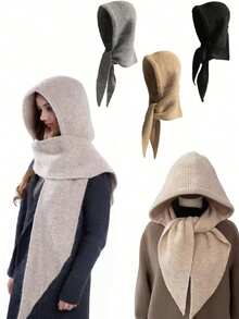 1pc Women's Balaclava Hat Shawl Scarf All-In-One Knitted Cap - Multicolor - View 1