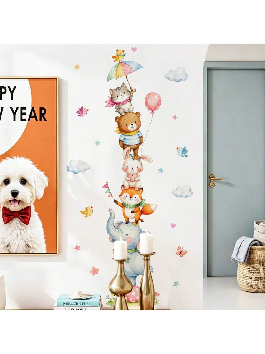 1pc Stackable Cartoon Forest Animal Cloud Balloon Wall Sticker, Removable Self-Adhesive Wall Decal For Kids Kindergarten, Baby Nursery, Playroom, Cute Watercolor Animal Home Decor - Forest Animals - View 1