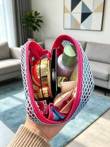 1/2/3pcs Tas Kosmetik Portabel Kapasitas Besar Desain Jaring Aneka Warna, Tas Penyimpanan Perjalanan Harian, Tas Perlengkapan Mandi - MultiWarna - View 4