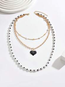 1 pieza Collar de mujer elegante y bohemio de moda con cuentas multicolor y cadena dorada, exquisito de varias capas, con opciones de múltiples colgantes como sol, luna, gota de agua de turquesa falsa, perla falsa, corazón, lazo y otros, adecuado para mujeres que buscan la perfección para todas las estaciones, vacaciones, fiestas, uso diario o regalo de vacaciones - Multicolor - Ver 3