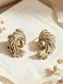 1 Pasang Anting-Anting Kerang Tumpuk Modis Cocok untuk Dipakai Saat Liburan Musim Panas - Emas - View 3
