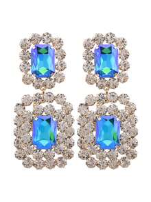 1 Pair Elegant Drooping Green Protein K9 Glass Gemstone Stud Earrings, Gold-Plated Copper Base, Perfect For Daily Wear, Weddings And Parties, Fashion Clip Earrings, Glass Gemstone Earrings, Novel Earrings - Style 1 - View 2