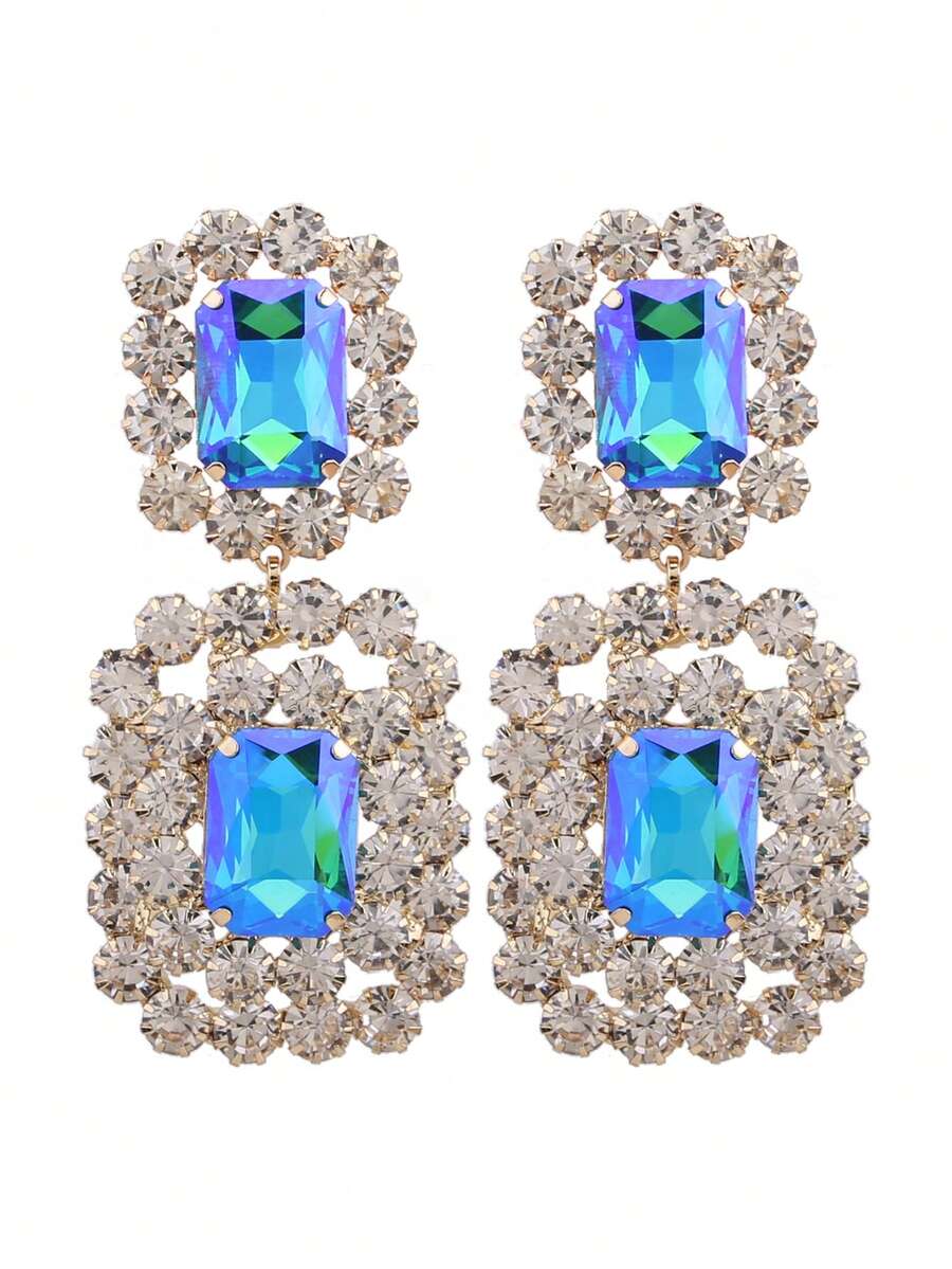 1 Pair Elegant Drooping Green Protein K9 Glass Gemstone Stud Earrings, Gold-Plated Copper Base, Perfect For Daily Wear, Weddings And Parties, Fashion Clip Earrings, Glass Gemstone Earrings, Novel Earrings