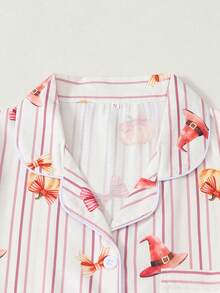 Women's Halloween Print Short Sleeve Shorts Bubble Crinkle Pajama Set - Red Violet - View 2