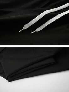 Men's Casual Fashion Long Pants, Sporty Outdoor Patchwork Straight Leg Pants, Couple Matching Style - Black - View 4