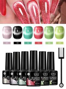 Premium Satin Wide Cat Eye Gel Nail Polish 6-Color Set, High Saturation Magnetic Powder With Delicate Gradient Cat Eye Luster, Includes Magnet Tool, Gentle Removable Non-Damaging Nail Gel, Exquisite Gift Box Packaging, Thoughtful Nail Art Gift For Girls Anniversary And Holiday - Multicolor - View 7