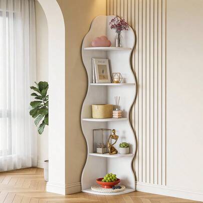 LITTLE TREE Weißes Eckregal mit 5 Ebenen – 175 cm hoch – Aufbewahrungsmöbel, Bücherregal, Pflanzenständer, Eckschrank für Wohnzimmer, Küche, Büro
