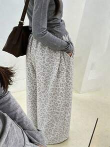 Luster Bright 女款灰色豹紋抽繩寬腿鬆身長褲，適合夏季秋季休閒穿著，適用街頭、戶外、健身房、日常穿著、跑步、返校季 - 灰色 - 查看 11