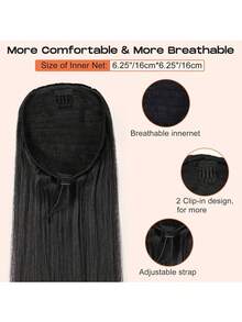 Drawstring Long Straight Ponytail Hair Extension, Natural Soft Clip-In Hair Extension, Synthetic Heat-Resistant Wig Piece, 32 Inch, 165g, #4 - Dark Brown - View 3