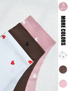 GYEY 3pcs Women's Heart Print Seamless Triangle Panties, One-Piece Laser Cut Invisible Romantic Girly Skin-Friendly Underwear - Multicolor - View 4