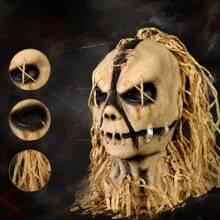 1pc Halloween Burlap Scarecrow Mask Haunted House Escape Room Mystery Bar Party Costume Latex Head Cover - Multicolor - View 7