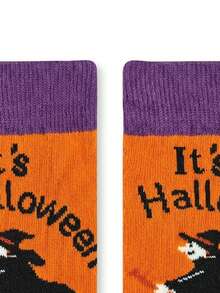 1 Pair Men's Fun Pattern Halloween Mid-Calf Socks, Witch Ghost Pumpkin Spider Design, Autumn/Winter Style, Gift For Boyfriend Son Husband - Multicolor - View 5