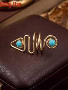 Boho Bohemian Style Wavy Asymmetrical Curve Artificial Turquoise Ring, Adjustable Open Ring For Women - Wavy Turquoise Ring - View 4