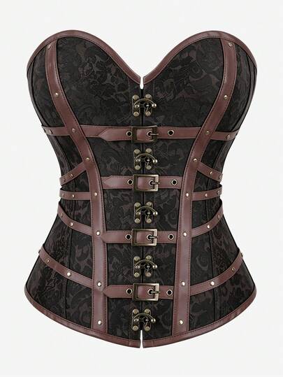 Steampunk Strapless Corset Bustier Top For Women Gothic Jacquard Steel Boned Waist Trainer With Buckles Halloween Cosplay Costume Vintage