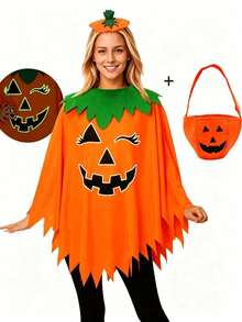 Halloween Pumpkin Cloak Costume With Glowing Cape, Perfect For Performances, Trending Hit - Multicolor - View 1