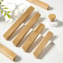 4pcs Minimalist Long Bar Solid Wood Cabinet Pulls L Shaped Oak Walnut Drawer Handles For Kitchen Cupboard Wardrobe Furniture Hardware Accessories - 4pcs - View 3