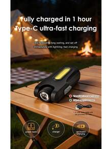 1/2PCS Rechargeable LED Flashlight, Cob Side Light-C Type Rechargeable, Portable Multifunctional Outdoor Flashlight With Clip/Magnet, Suitable For Hiking, Camping, Fishing, Running, Emergency Lighting - Black - View 8