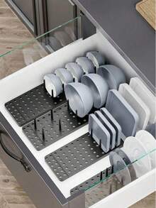 Kitchen Drawer Anti-Slip Divider Storage Rack, For Storing Bowls And Plates, Dish Drainer Rack, Multi-Functional Portable Slot-Style Organizer Storage Rack, Home Free-Combination Storage Shelf - Multicolor - View 3