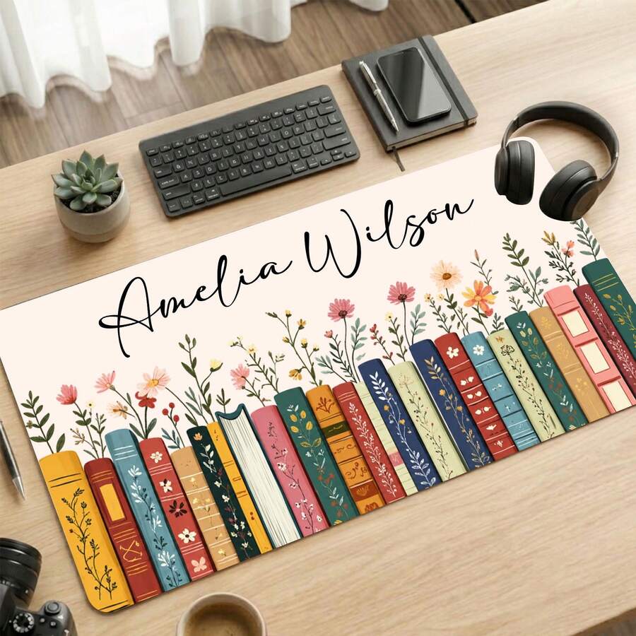 1pc Personalized Bookish Desk Mat, Custom Name Mouse Pad, Librarycore Book Nook Desk Pad, Aesthetic Office Decor, Book Lover Gift, Teacher Gift - Style 1 - View 1