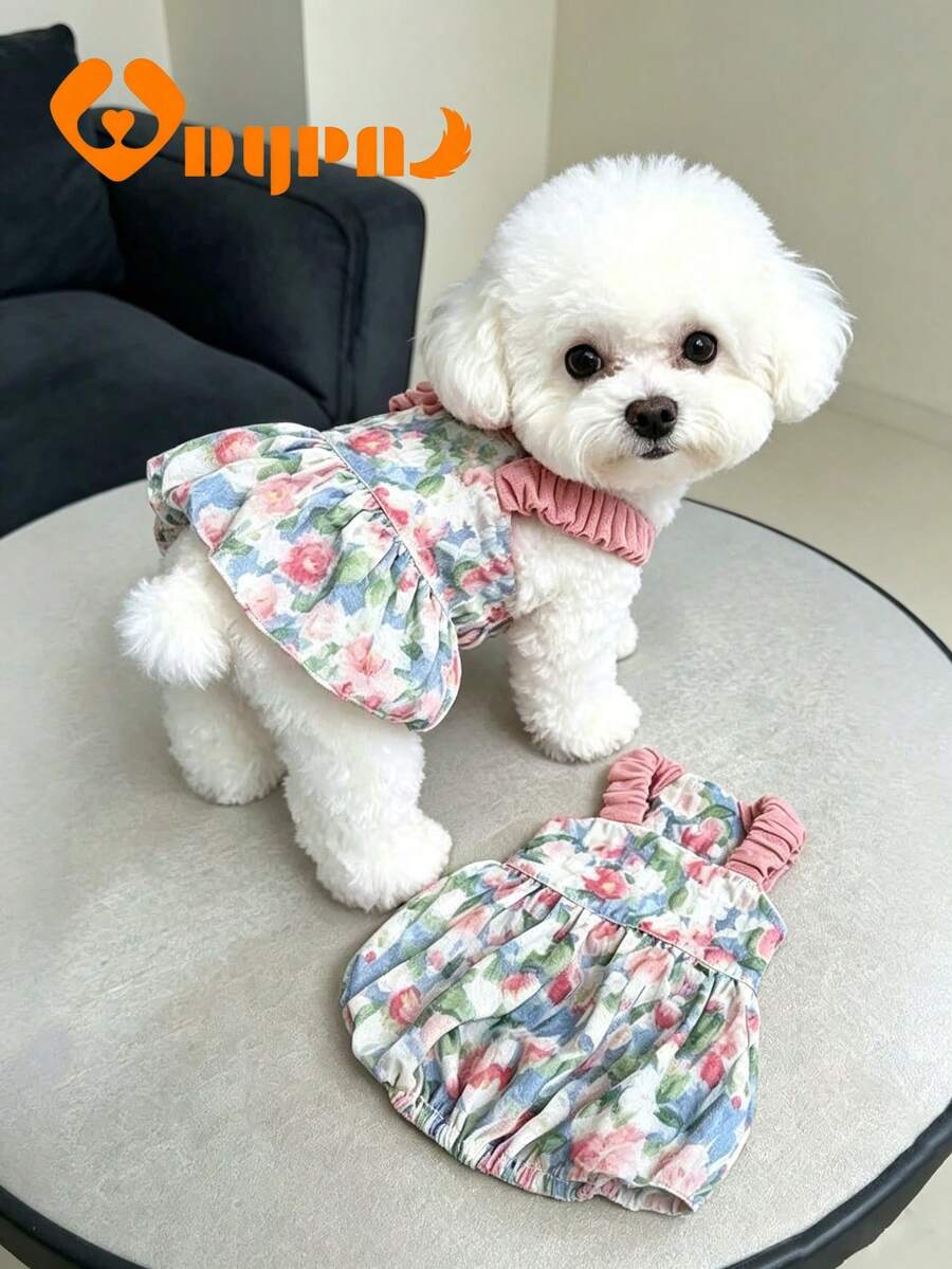 Summer Floral Spaghetti Strap Pumpkin Dress For Small Dogs, Breathable Cute Pet Vest Sun Dress, Bichon Frise Teddy Puppy Clothes - Multicolor - View 1