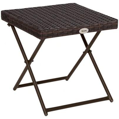 Outsunny Folding Rattan Garden Coffee Table, Small Square Outdoor Bistro Side Table With Rattan Top For Patio, Balcony, Porch, 40 X 40 X 40 Cm, Brown