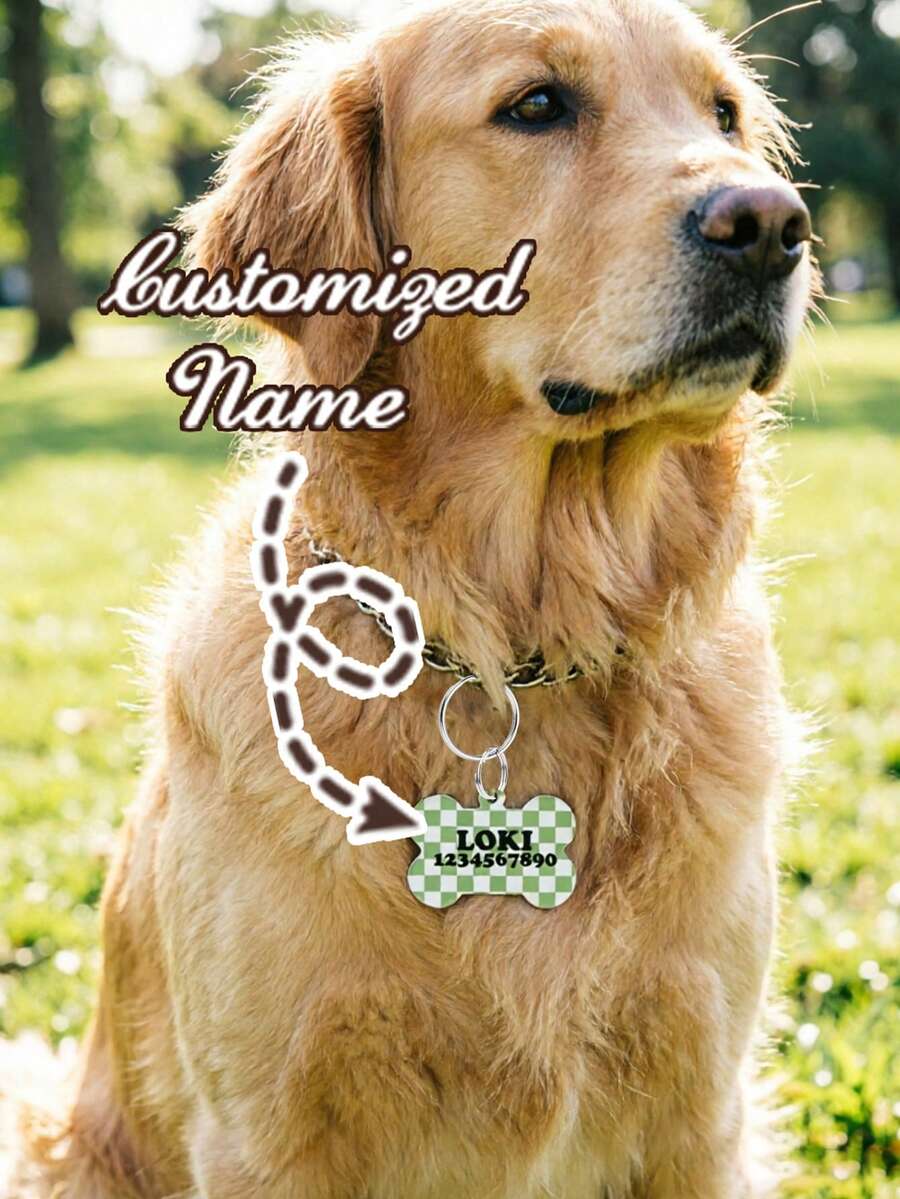 Custom Plaid Dog ID Tag, Personalized Pet Name And Phone Number Engraved Collar Tag, Unique Pet Birthday Gift, Suitable For Puppies And Kittens, Fashionable Plaid Pet Accessory - Multicolor - View 1