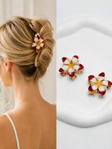 2pcs/Set Jepit Rambut Bunga Paduan Logam Mewah Prancis untuk Wanita, Jepit Rambut Belakang Kepala untuk Gaya Rambut Sanggul dan Ekor Kuda, Dekorasi Mutiara dan Berlian Imitasi, Aksesori Rambut Elastisitas Tinggi Anti Selip untuk Perjalanan Sehari-hari dan Kencan, Penataan Rambut Elegan - MultiWarna - View 10