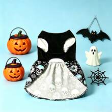 1pc Dog Dress, Halloween Skull Print Dress, Suitable For Small/Medium Dogs, Puppies, Cats, Perfect For Halloween Party, Halloween Costume, Halloween Perfect Gift - Purple - View 4