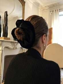 2 Sizes Soft Velvet Hair Scrunchies, Minimalist Solid Brown Large & Small Hair Ties, High Elastic Fluffy Hair Bands Elegant Daily Hair Accessories For Women - 1pc Large + 1pc Small - View 6