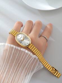 1件女款休閒奢華百搭極簡復古石英手錶，適合日常配戴 - 金色 - 查看 2